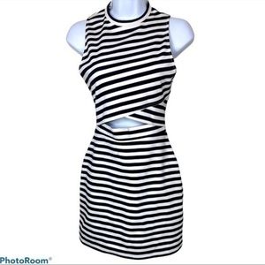 Express Black & White Striped Bodycon Dress with Cutout